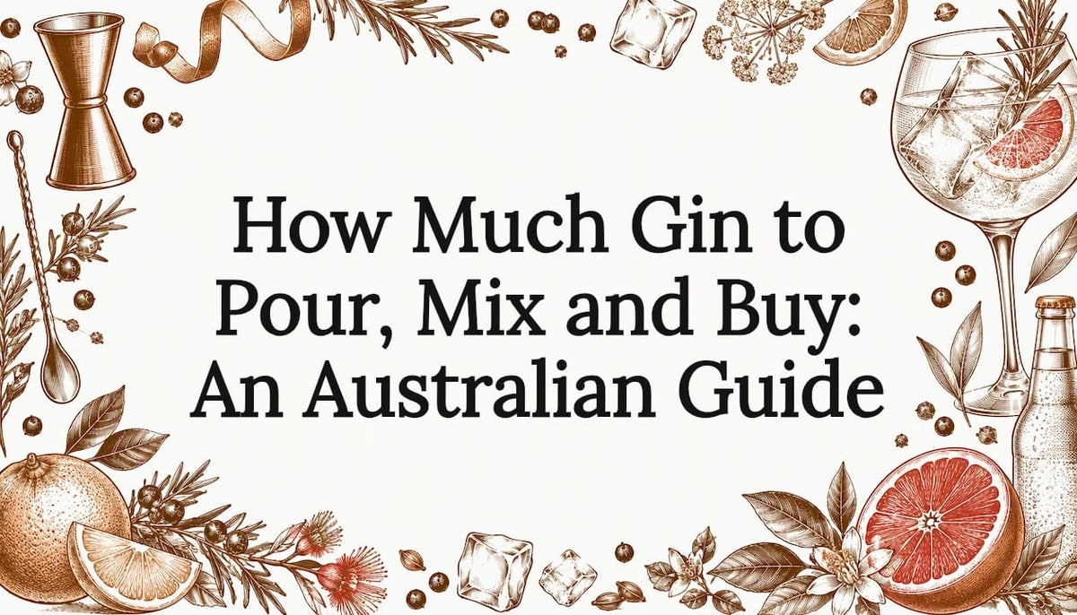 Gin measuring tools and botanicals frame title