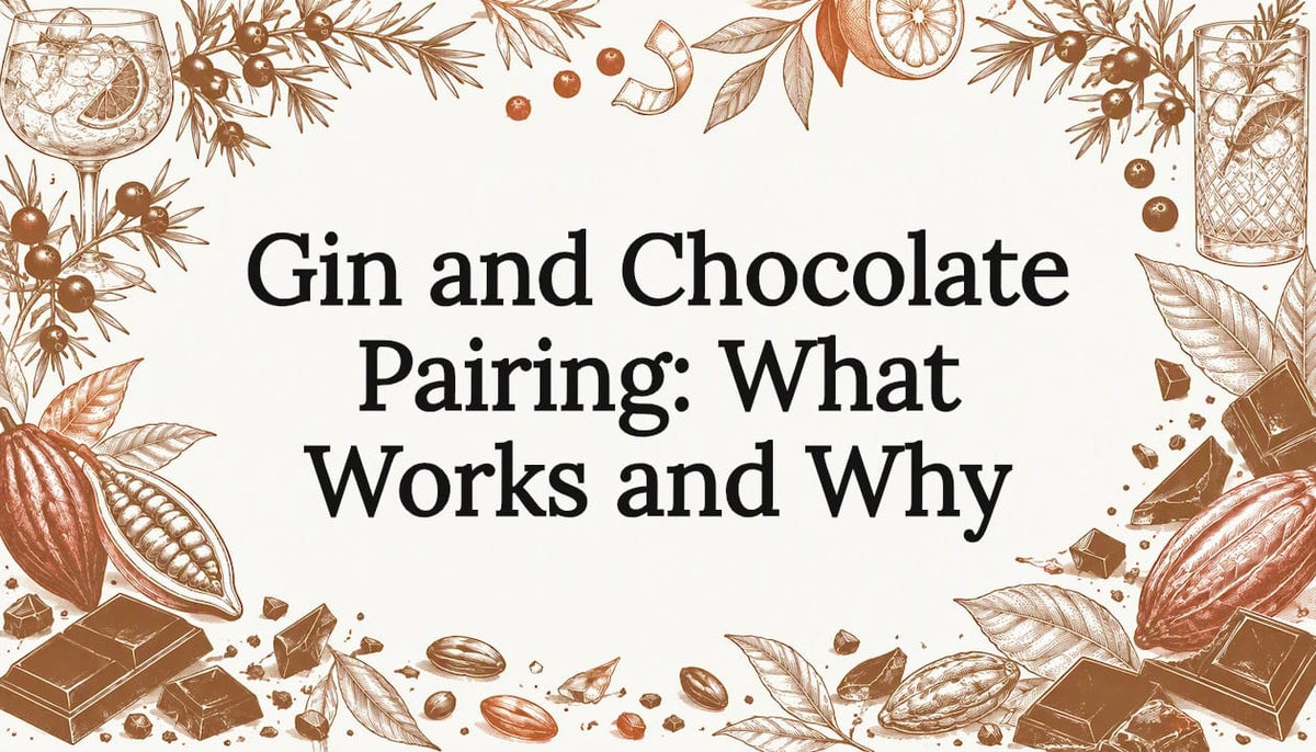 Sketch of gin botanicals and chocolate