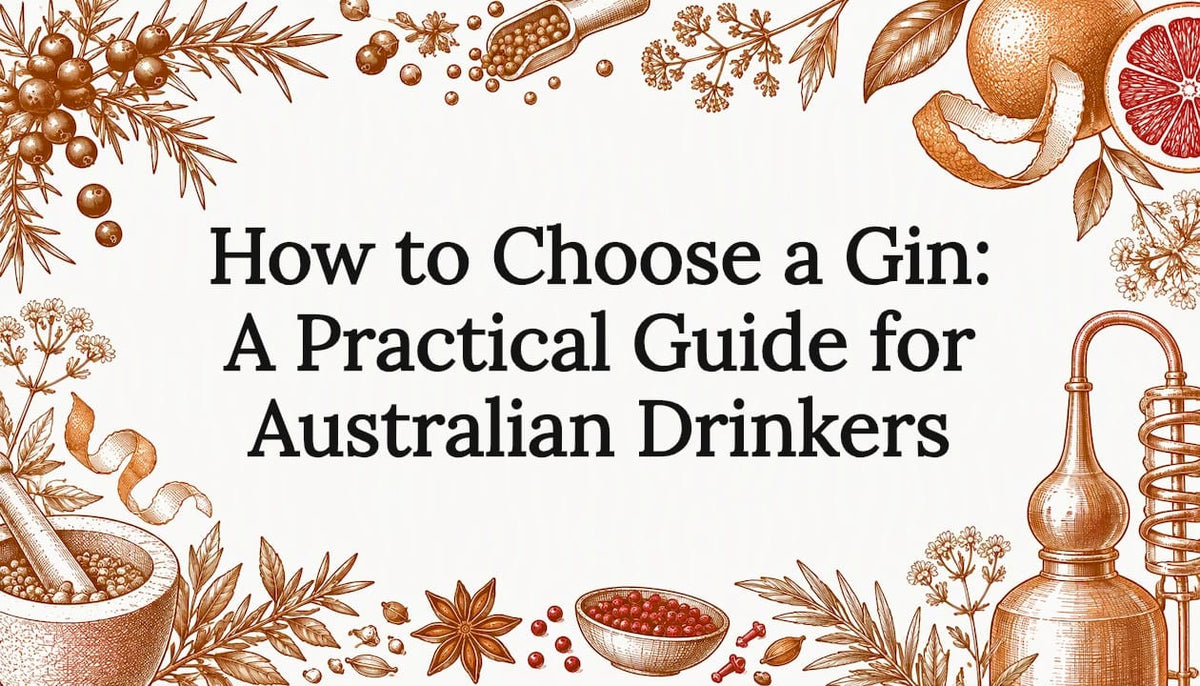 Hand-drawn gin botanicals framing the title